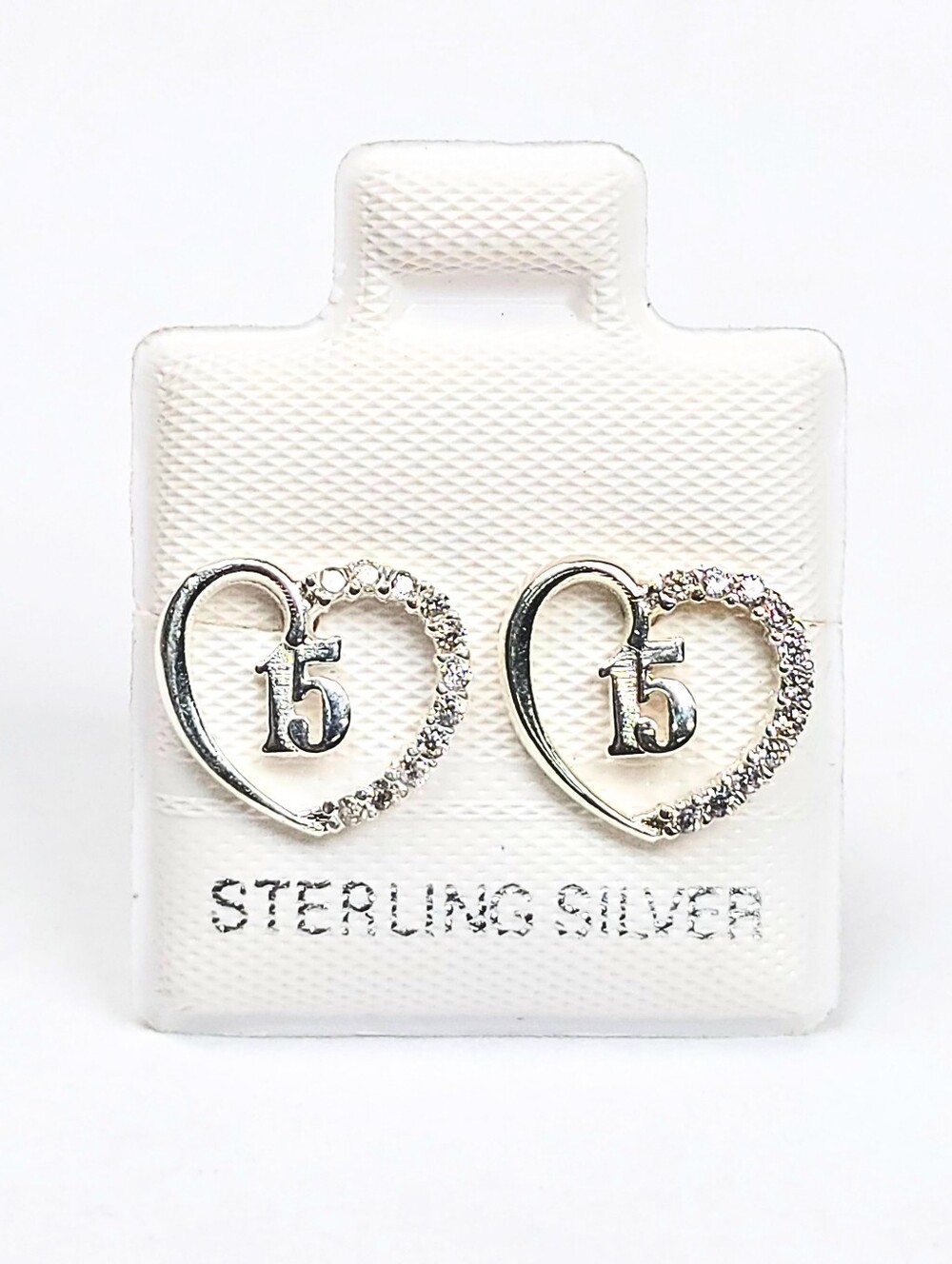 925 Mexican Sterling Silver Quinceañera 15 Años CZ Stud Earrings 9.5mm